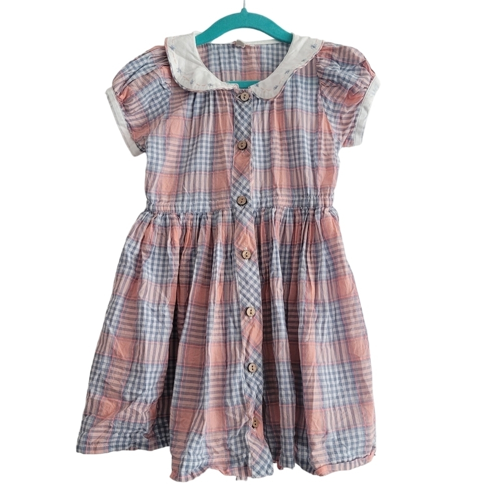 Soleil Girls 4-6Y Plaid Peter Pan Collar‎ Embroidered Summer Button Up Dress